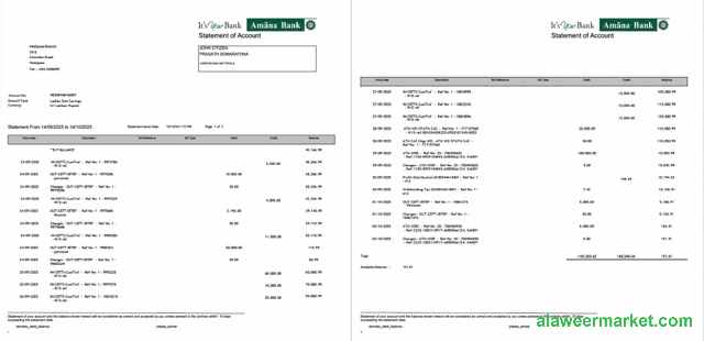 Sri Lanka Amana Bank statement of account Word and PDF template, 2 pages